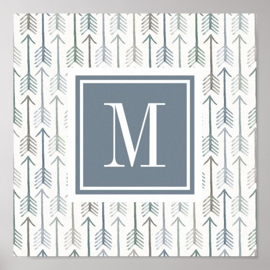 Monogram | Watercolor Wanderlust Arrow Pattern ポスター (正面)