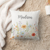 Monogram Watercolor Wild Flowers Floral Botanical クッション (ブランケット)