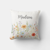 Monogram Watercolor Wild Flowers Floral Botanical クッション (正面)