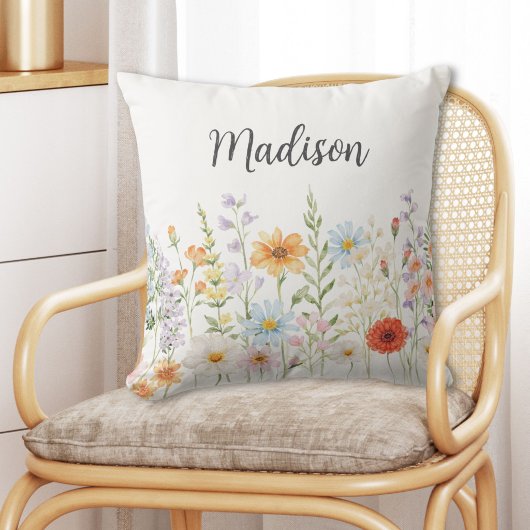 Monogram Watercolor Wild Flowers Floral Botanical クッション