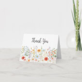 Monogram Watercolor Wild Flowers Floral Botanical サンキューカード (正面)