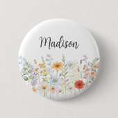 Monogram Watercolor Wild Flowers Floral Botanical 缶バッジ (正面)