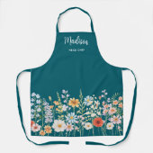 Monogram Watercolor Wild Flowers Floral Cooking エプロン (正面)