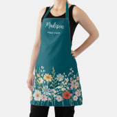 Monogram Watercolor Wild Flowers Floral Cooking エプロン (インサイチュ)