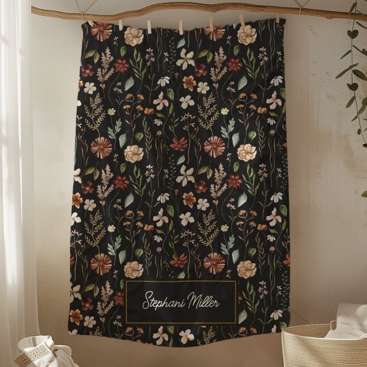 Monogram Watercolor Wildflower Floral Botanical フリースブランケット