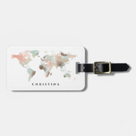 Monogram Watercolor World mapトラベル ラゲッジタグ
