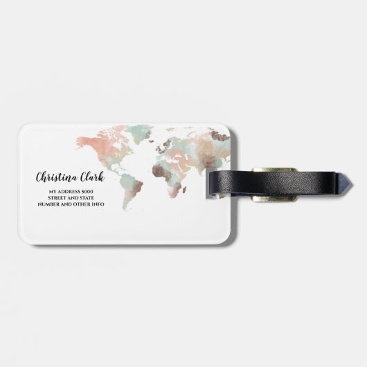 Monogram Watercolor World mapトラベル ラゲッジタグ (裏面横)