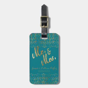 Monogram Weddingフェイクな金ゴールドの氏および夫人 ラゲッジタグ