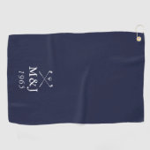 Monogram Wedding Anniversary Date Navy Blue ゴルフタオル (横)