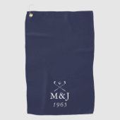 Monogram Wedding Anniversary Date Navy Blue ゴルフタオル (正面)