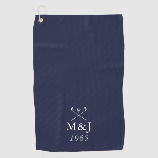 Monogram Wedding Anniversary Date Navy Blue ゴルフタオル (正面)