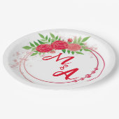 Monogram Wedding bridal reception red ペーパープレート (アングル)