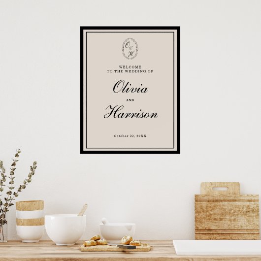 Monogram Wedding Classic Welcome Sign ポスター (キッチン)
