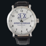 Monogram wedding gift Luxury Typography 腕時計<br><div class="desc">We offer you a classic style watch with an Antiquity vibe with an Old Fashioned Ornamental Emblem with Elegant Template and simple monograms with names and initials for a newly married couple gift or wedding gifts. This watch features art nouveau style crown design with Luxury Typography Vintage Flower Old Logo...</div>