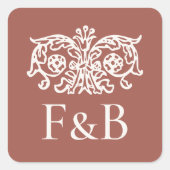Monogram Wedding Ornate Floral Terracotta スクエアシール (正面)