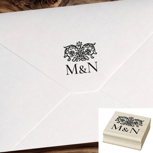 Monogram Wedding Rubber Stamp Ornate Floral ラバースタンプ