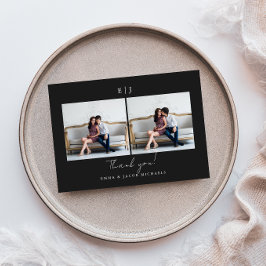 Monogram Wedding Thank You Photo Black and White サンキューカード