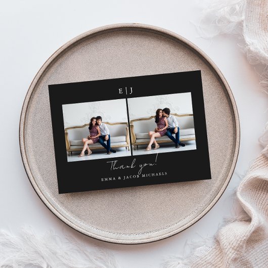 Monogram Wedding Thank You Photo Black and White サンキューカード