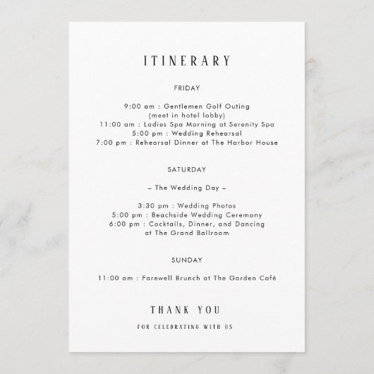 Monogram Wedding Welcome Insert with Program サンキューカード (裏面)