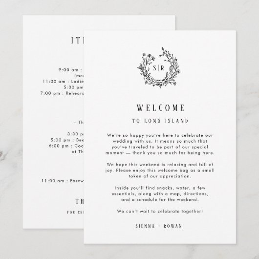 Monogram Wedding Welcome Insert with Program サンキューカード (正面/裏面)