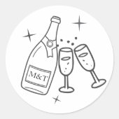 Monogram Wedding Whimsical Doodles Grey and White ラウンドシール (正面)