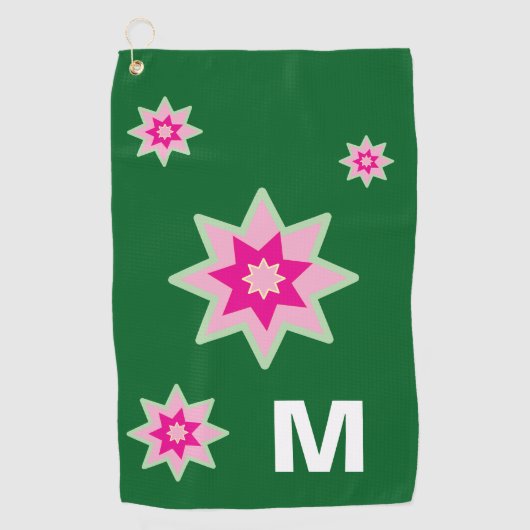 Monogram Whimiscal Pink Green Water Lilies ゴルフタオル (正面)
