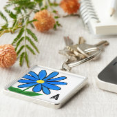 Monogram Whimsical Blue Daisy キーホルダー (側面)
