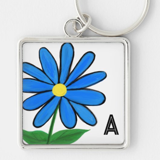 Monogram Whimsical Blue Daisy キーホルダー (正面)