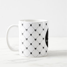 Monogram White & Black Bow Script コーヒーマグカップ