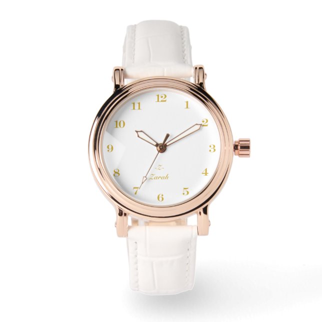 Monogram white | Elegant Gold Minimalist  腕時計 (正面)