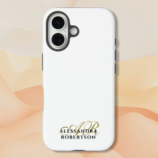 Monogram White Gold Black Name Elegant Minimalist  iPhone 16ケース