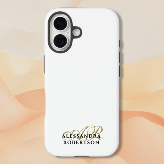 Monogram White Gold Black Name Elegant Minimalist Case-Mate iPhoneケース