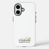 Monogram White Gold Black Name Elegant Minimalist Case-Mate iPhoneケース (裏面)