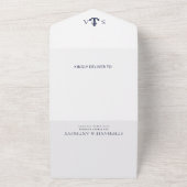 Monogram White, Navy Blue Nautical Anchor Wedding オールインワン招待状 (外側)