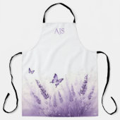 Monogram Wildflower Butterfly Lavender Floral エプロン (正面)