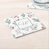 Monogram Winter Botanical Paper Drink Coaster スクエアペーパーコースター (アングル)