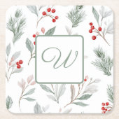 Monogram Winter Botanical Paper Drink Coaster スクエアペーパーコースター (正面)