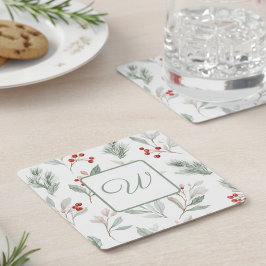 Monogram Winter Botanical Paper Drink Coaster スクエアペーパーコースター