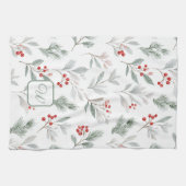 Monogram Winter Foliage Holiday キッチンタオル (横)