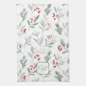 Monogram Winter Foliage Holiday キッチンタオル (縦)