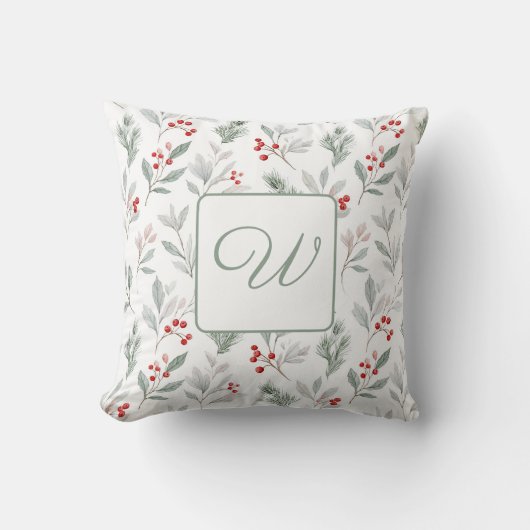 Monogram Winter Foliage Holiday Pillow クッション (正面)