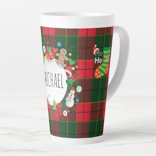 Monogram Winter Holiday Christmas Scottish Pattern カフェラテマグ (右アングル)