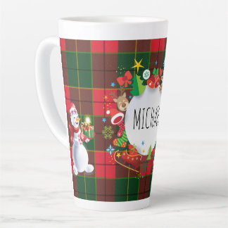 Monogram Winter Holiday Christmas Scottish Pattern カフェラテマグ