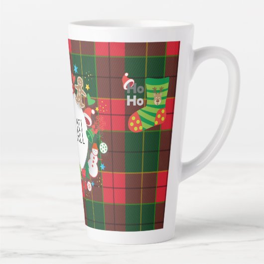 Monogram Winter Holiday Christmas Scottish Pattern カフェラテマグ (右)