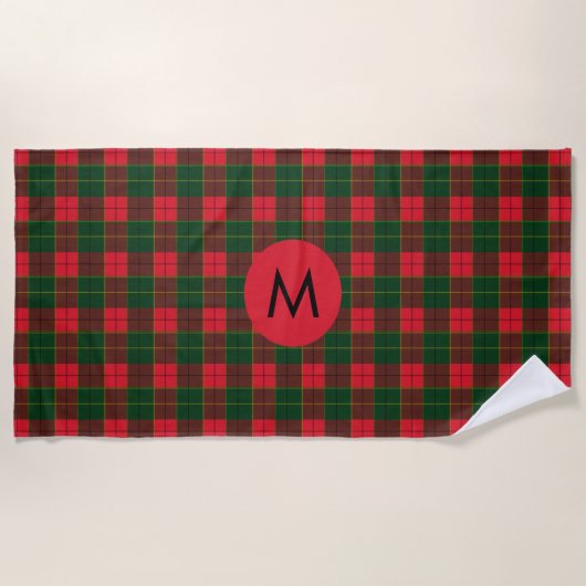 Monogram Winter Holiday Tartan pattern Scottish ビーチタオル (正面)