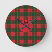 Monogram Winter Holiday Tartan pattern Scottish ラウンド壁時計 (正面)