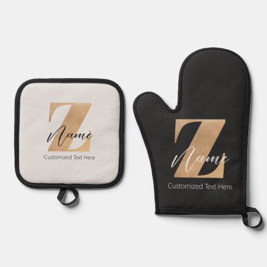 Monogram with Initial Z & Custom Name Personalized 鍋つかみ&鍋敷きセット (正面)