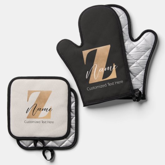 Monogram with Initial Z & Custom Name Personalized 鍋つかみ&鍋敷きセット (正面/裏面)