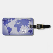 Monogram World Map Blue Artsy Name Gift Favor ラゲッジタグ (正面横)