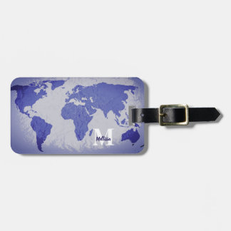 Monogram World Map Blue Artsy Name Gift Favor ラゲッジタグ